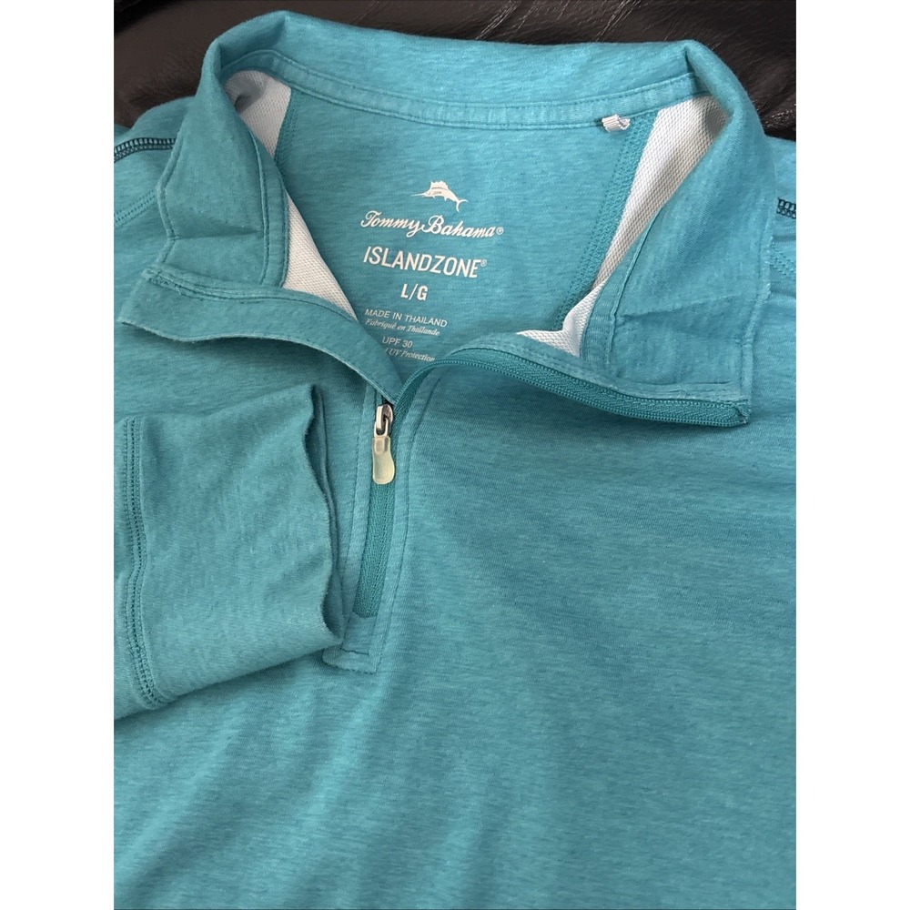Tommy Bahama Pullover Mens Large Teal Quarter Zip Long Sleeve IslandZone Top